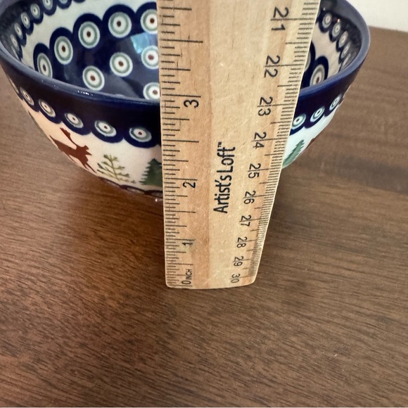 NWT Blue Rose Polish Pottery Reindeer Pine Cereal/Soup Bowl 2 Pcs - Picture 7 of 8